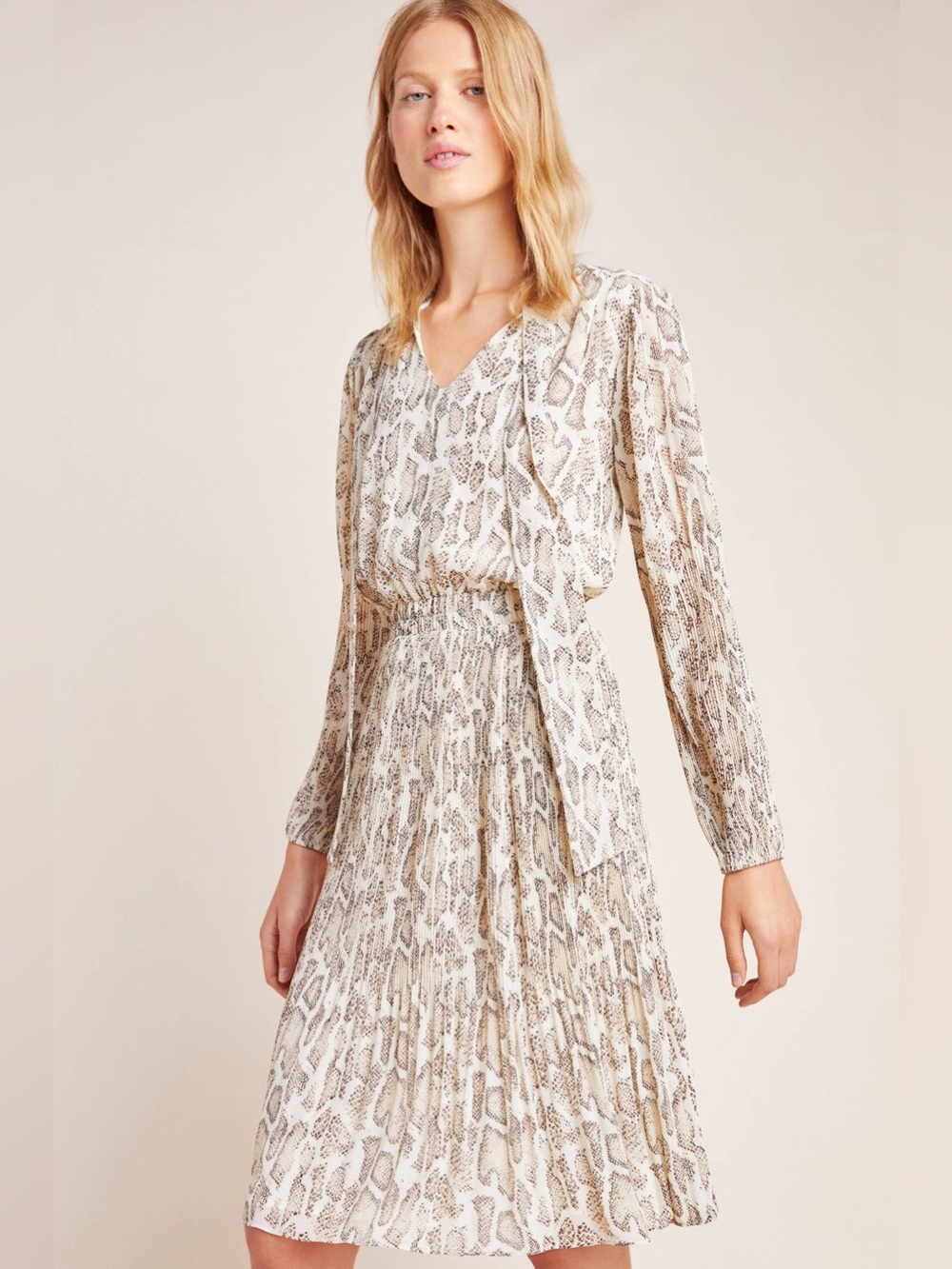 NWT Current Air Anthropologie Olivia Snake Print Pleated Midi Dress XS